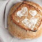 Sourdough bread with hearts stenciled on top