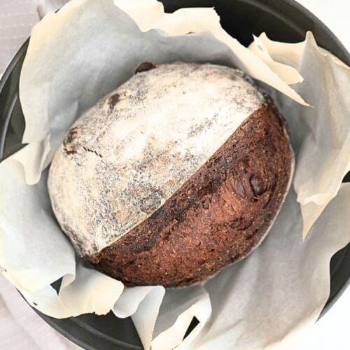 Chocolate sourdough in Dutch oven.