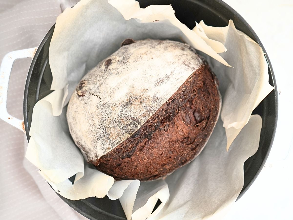 Chocolate sourdough in Dutch oven.