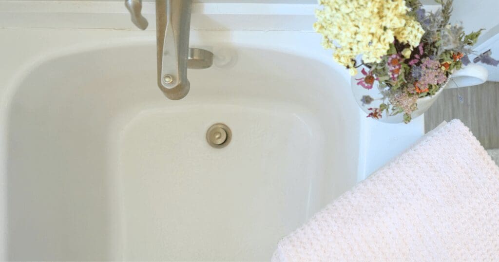 An overhead view of an empty bathtub