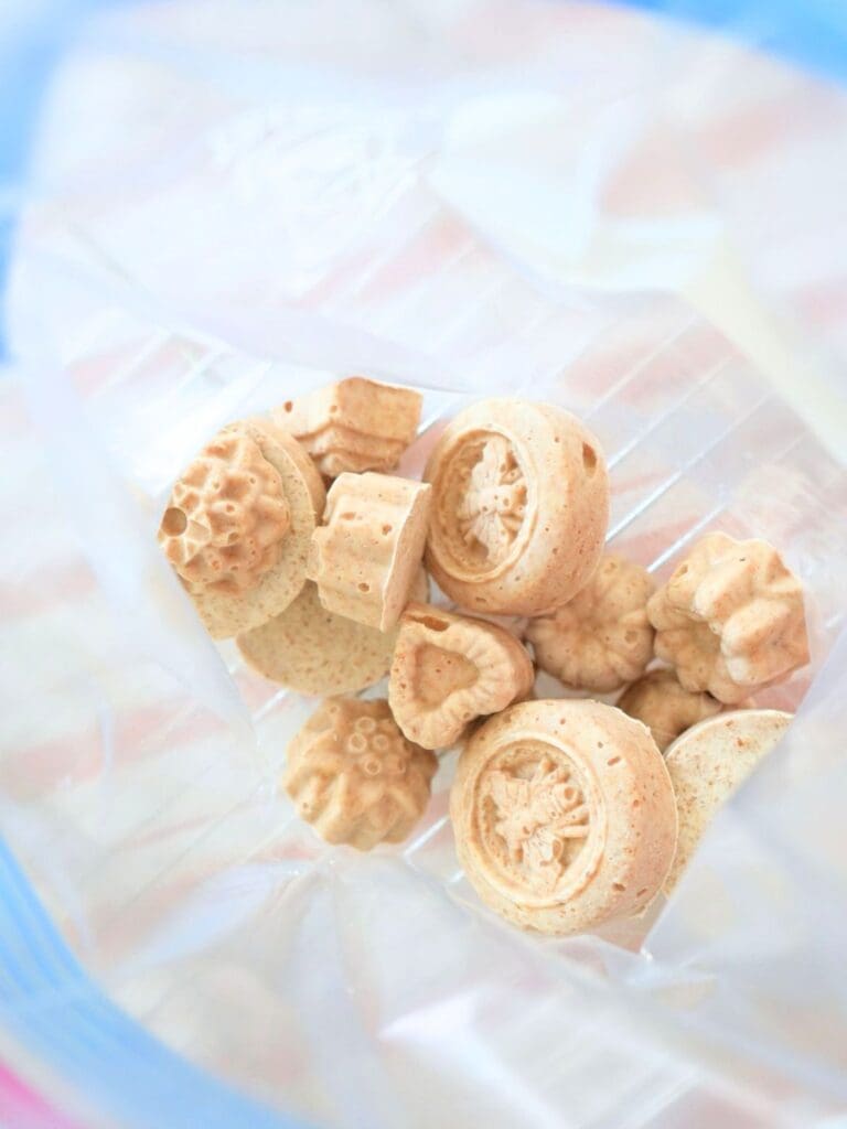 Frozen sourdough starter in a ziplock bag.