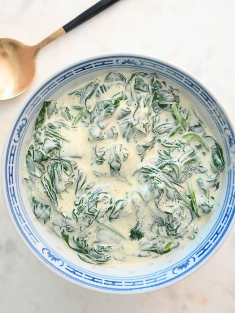 A bowl of 3-ingredient creamed spinach.