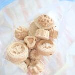 Blocks of frozen sourdough starter in a ziplock bag.