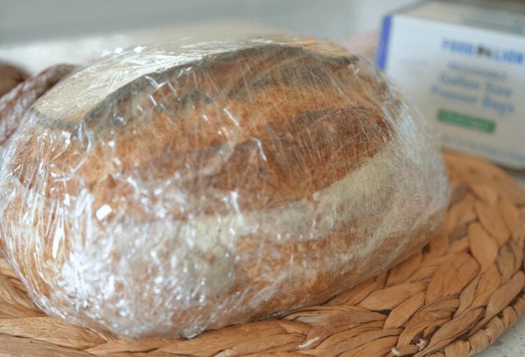 Sourdough wrapped in plastic wrap