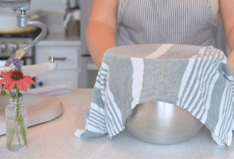 Mixing bowl covered with damp towel