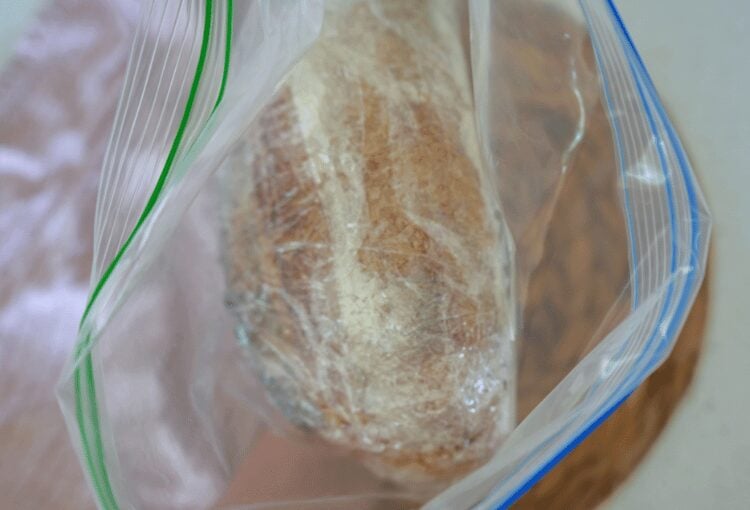 Whole loaf of sourdough in ziplock bag