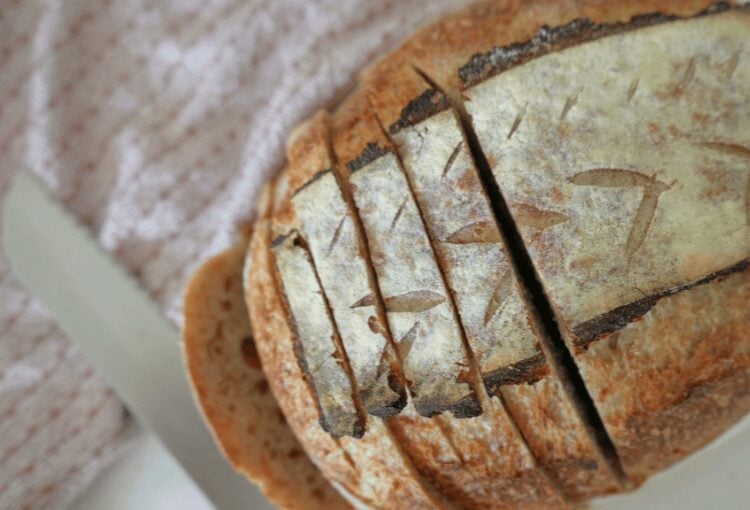 Sourdough boule sliced