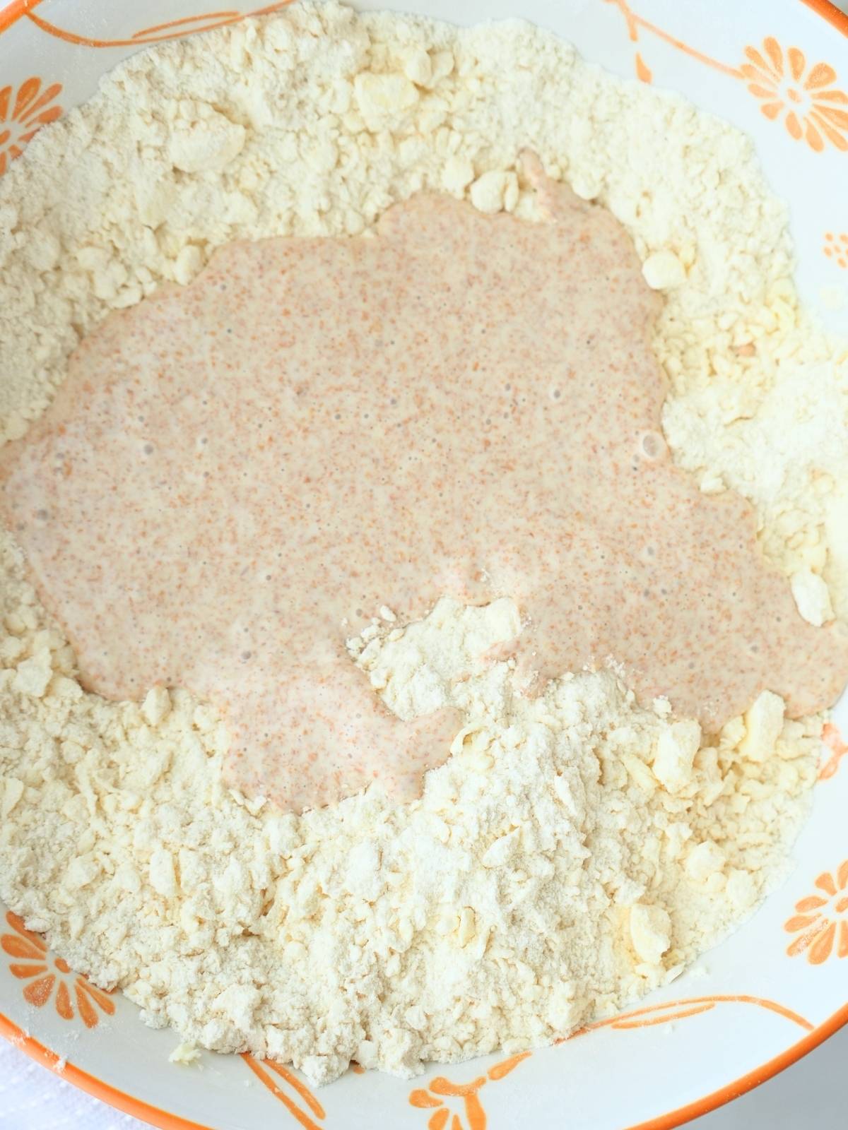 Sourdough starter added to pie dough mix.