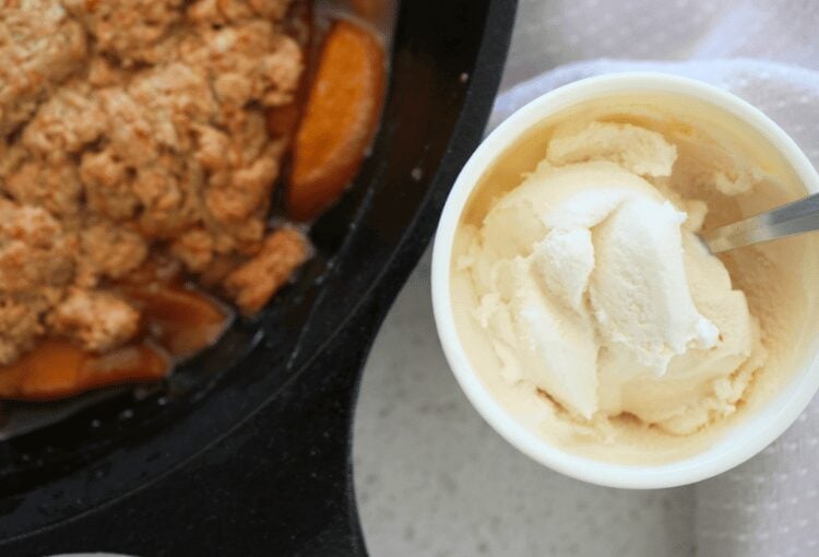 Vanilla ice cream next to dessert