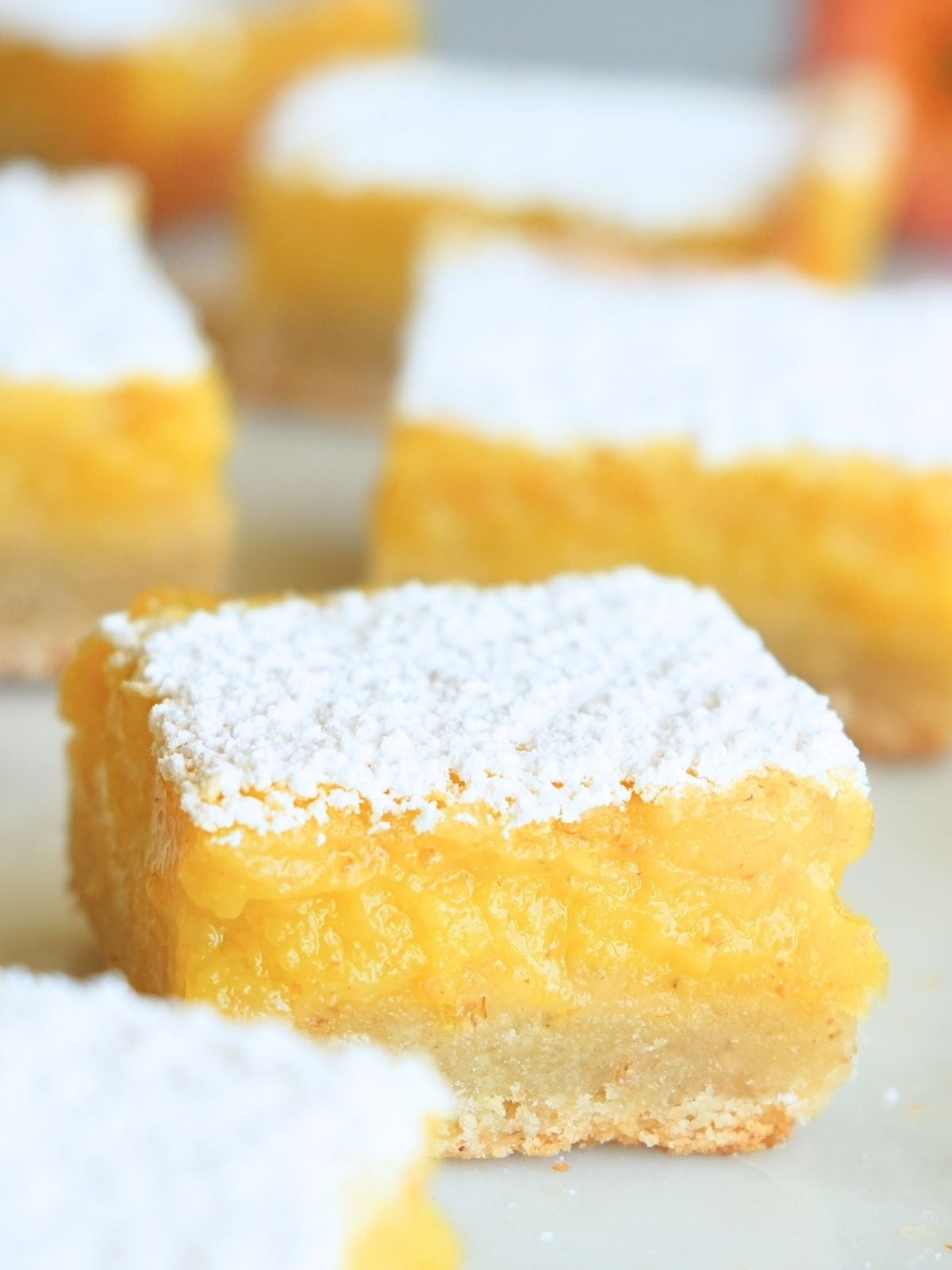 Sourdough lemon bars on a counter.