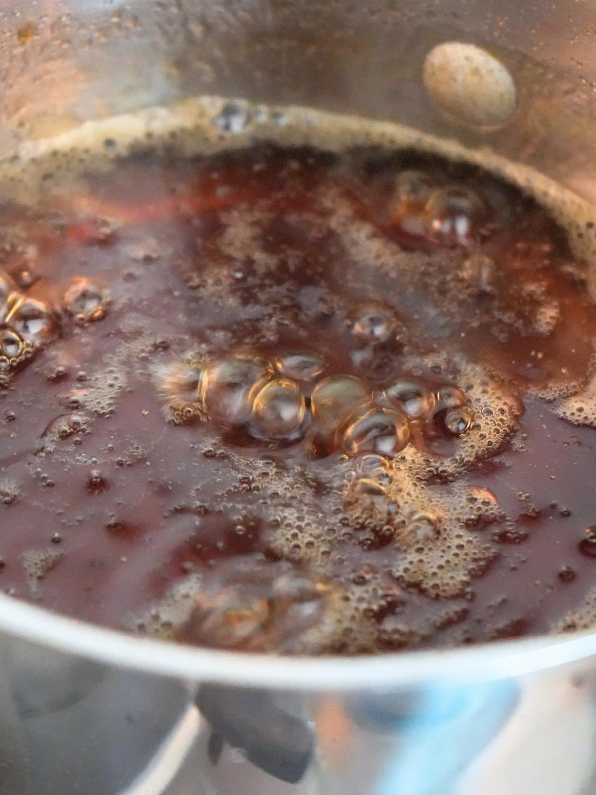Syrup mixture boiling.