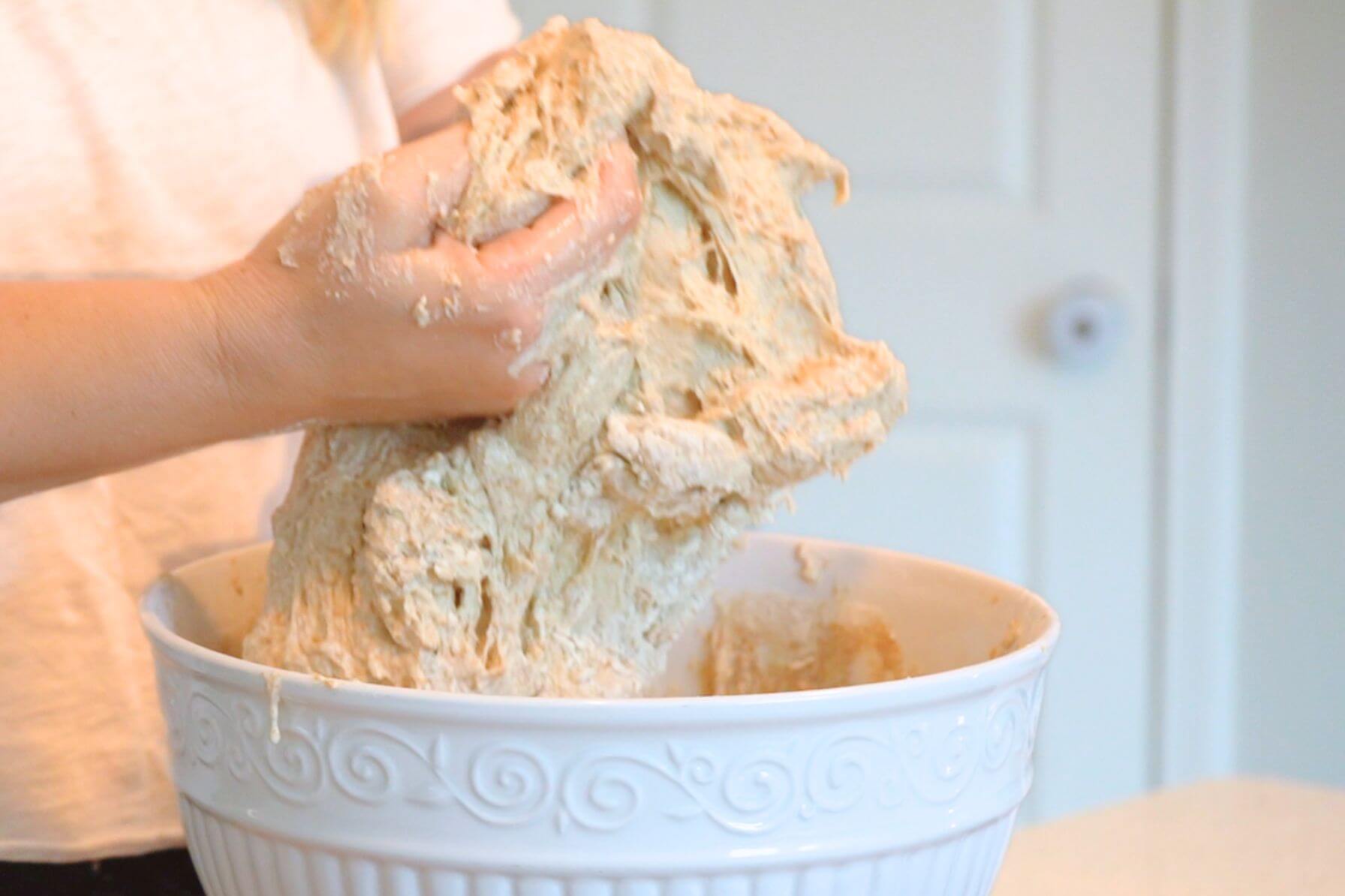 Rebecca mixing dough ingredients