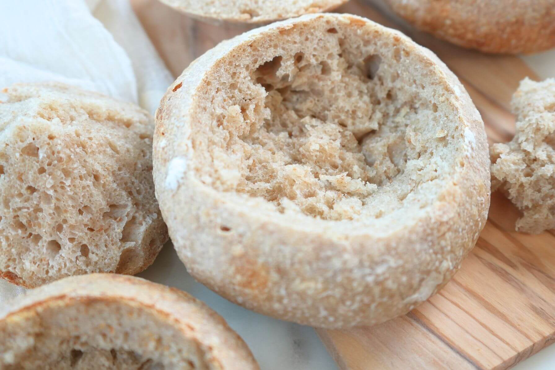 Hollowed out sourdough bread bowl