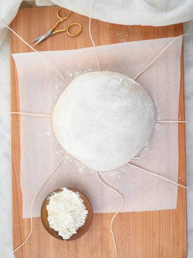 Sourdough dough with flour on it.