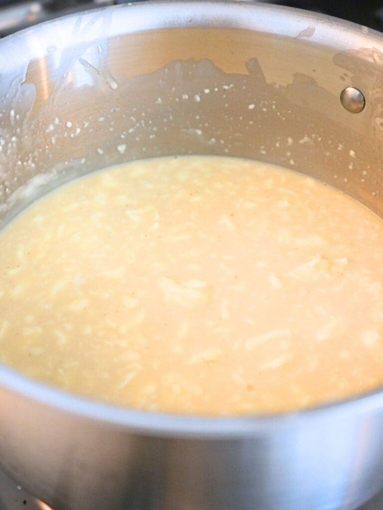 Melted icing ingredients in a pot.