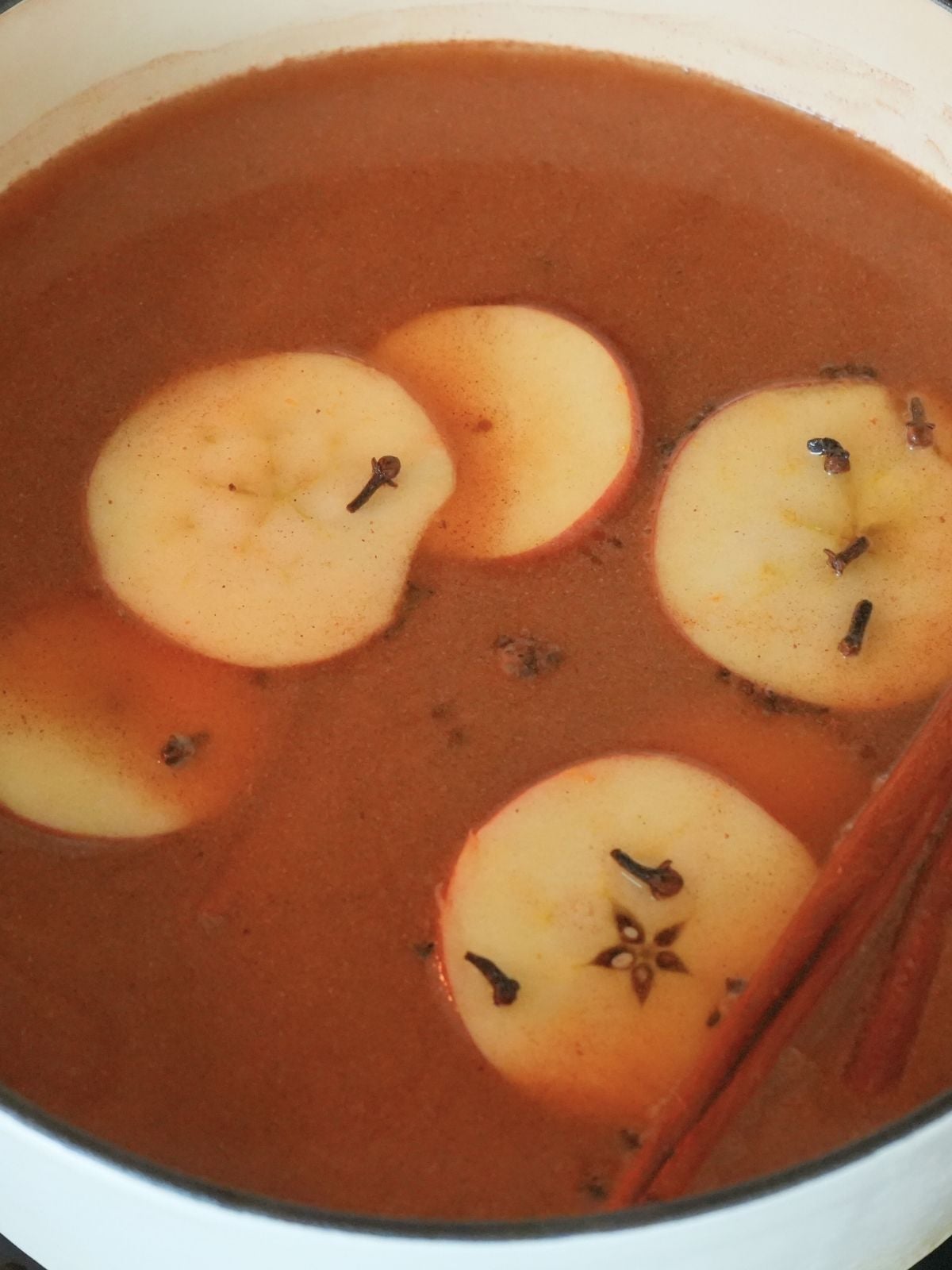 Fall simmer pot ingredients in a Dutch oven.