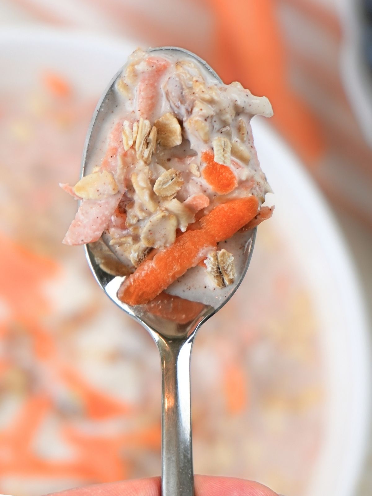 A spoonful of overnight carrot cake oats.