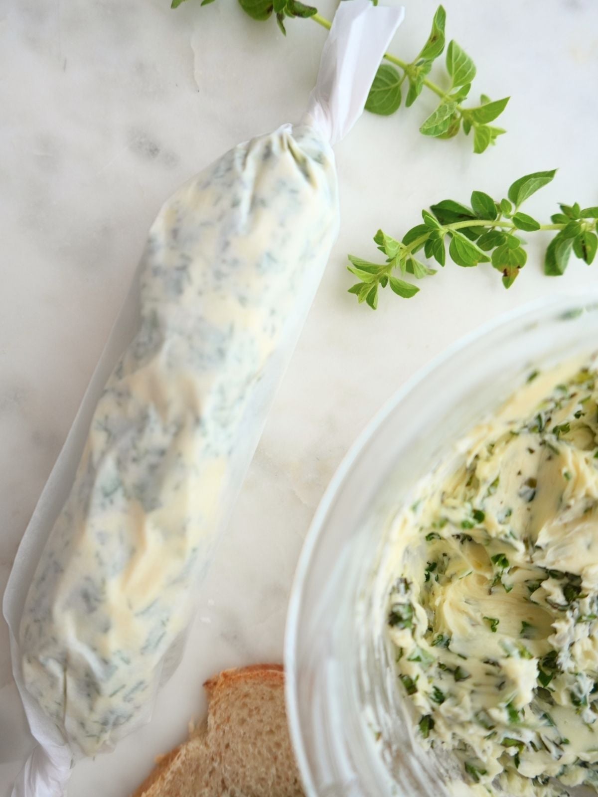 Herb butter rolled in parchment paper