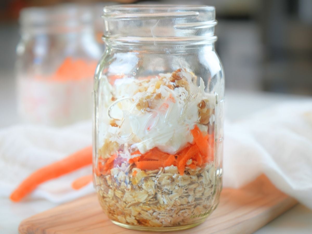 Oat mixture and yogurt in a mason jar