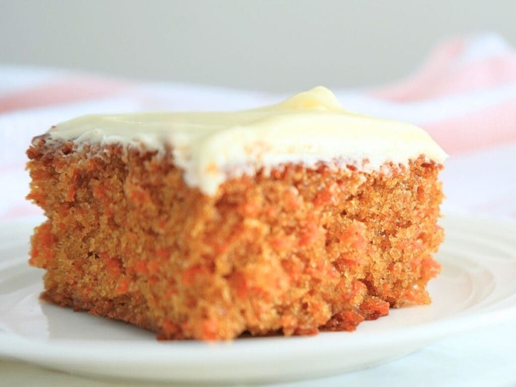 Sourdough carrot cake on a plate.
