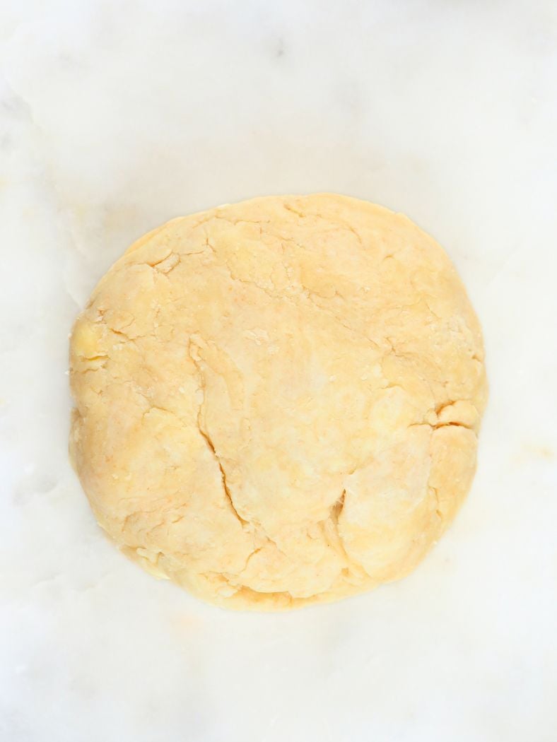 Dough shaped into a rough disc