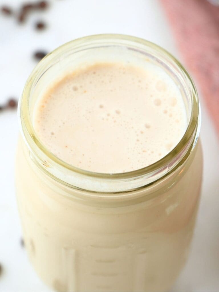 Brown sugar coffee creamer in a mason jar.