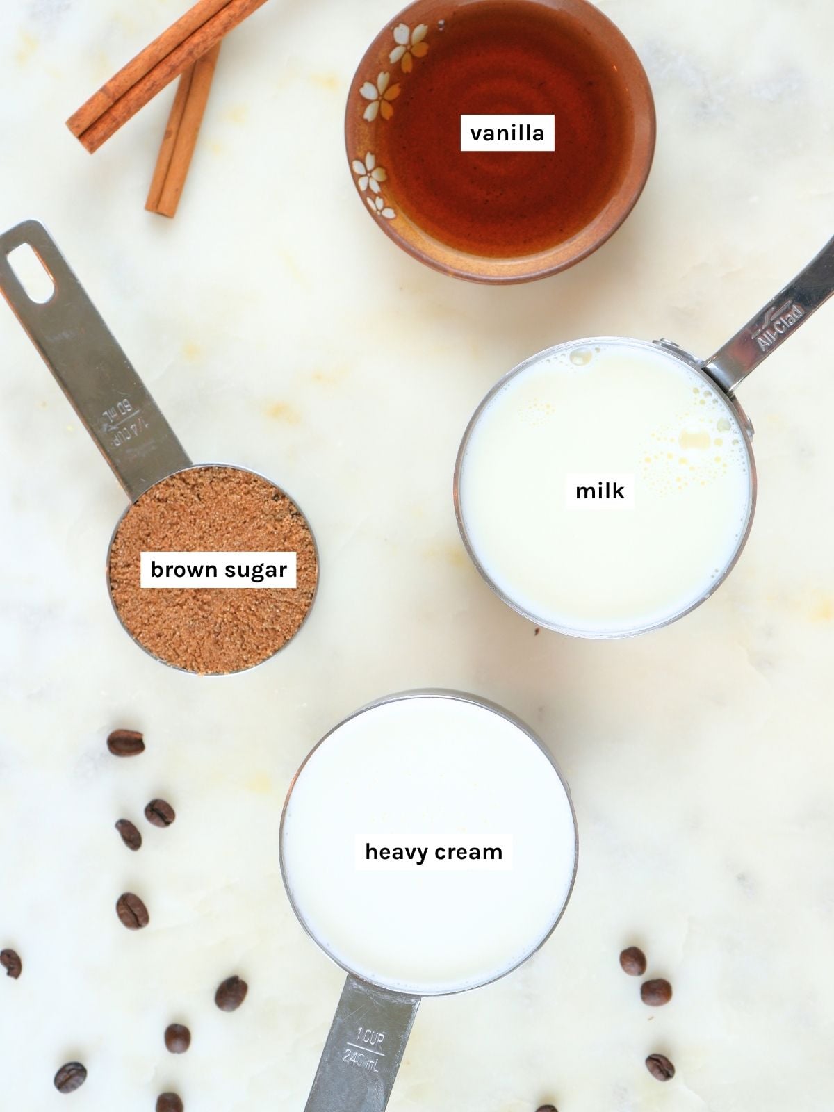 Brown sugar creamer ingredients displayed and labeled.
