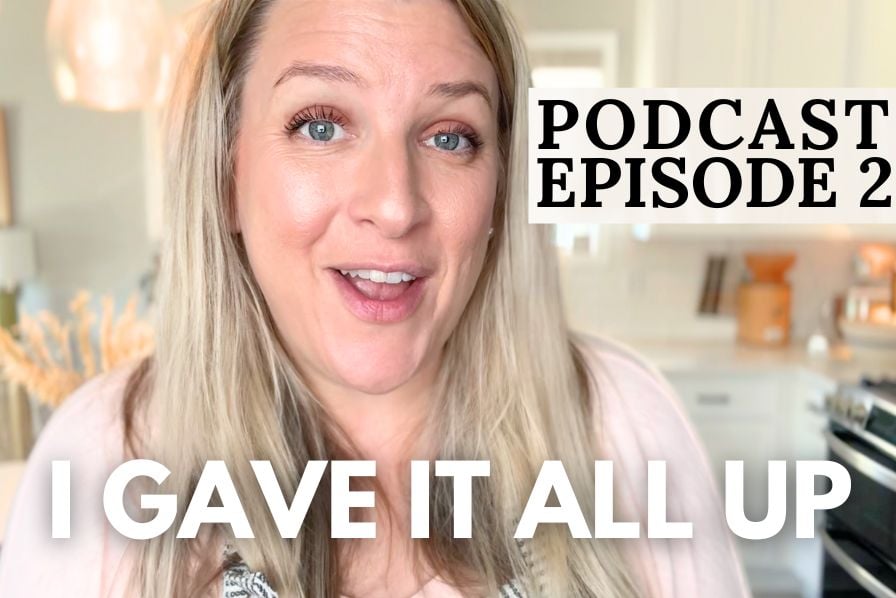 From teaching to homemaking thumbnail. A woman talking in the kitchen. Text overlay "I gave it all up"