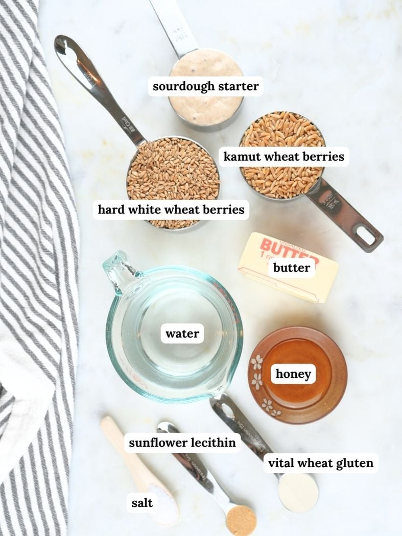 Fresh-milled pullman loaf Ingredients displayed and labeled