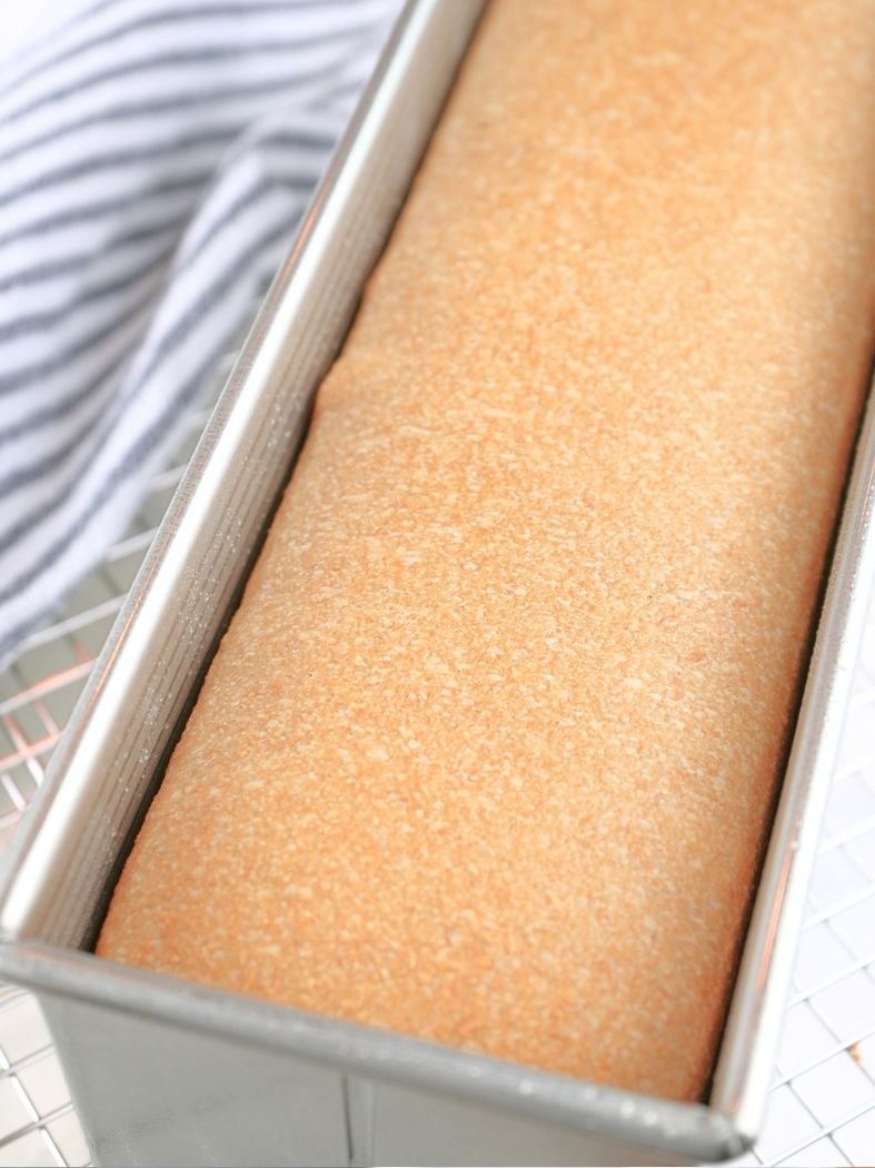 Baked fresh-milled sourdough pan de mie in a Pullman pan