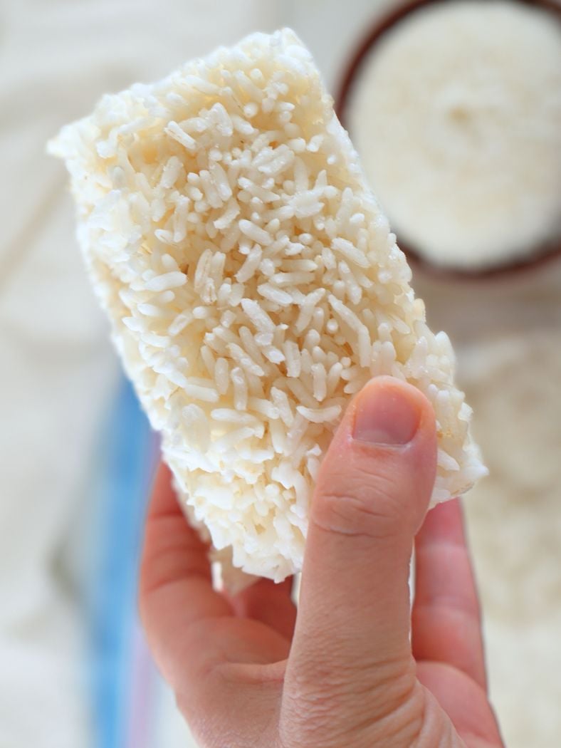 A block of frozen Instant Pot rice from a Souper Cube tray