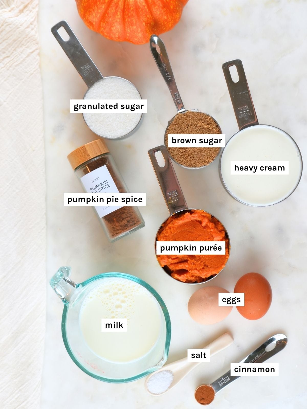 Pumpkin ice cream ingredients displayed and labeled