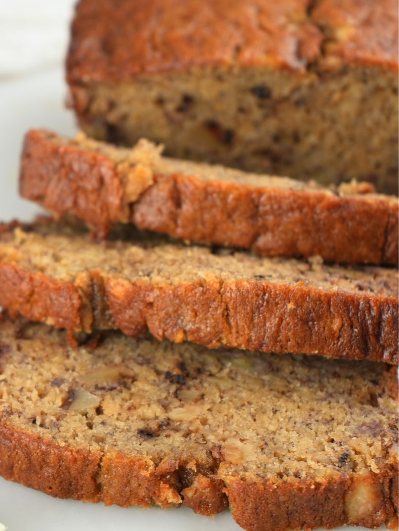Close up of the crust on sourdough discard banana bread
