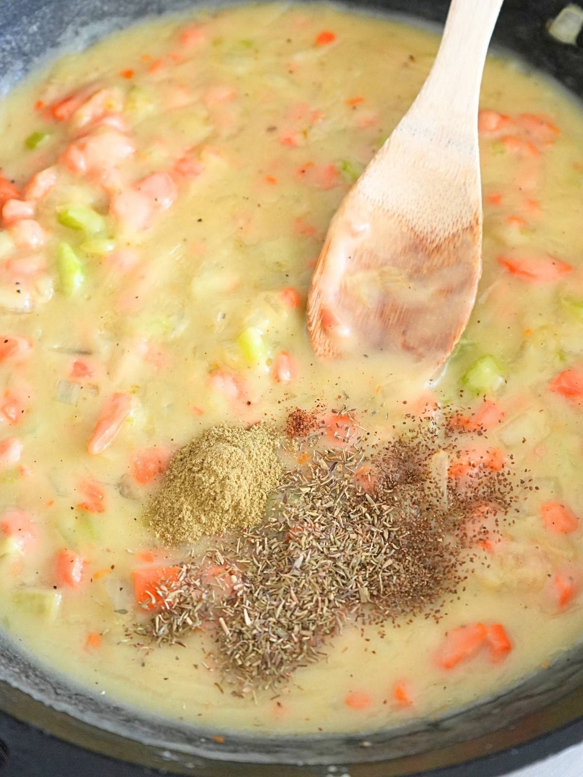 Spices add to pot pie filling.