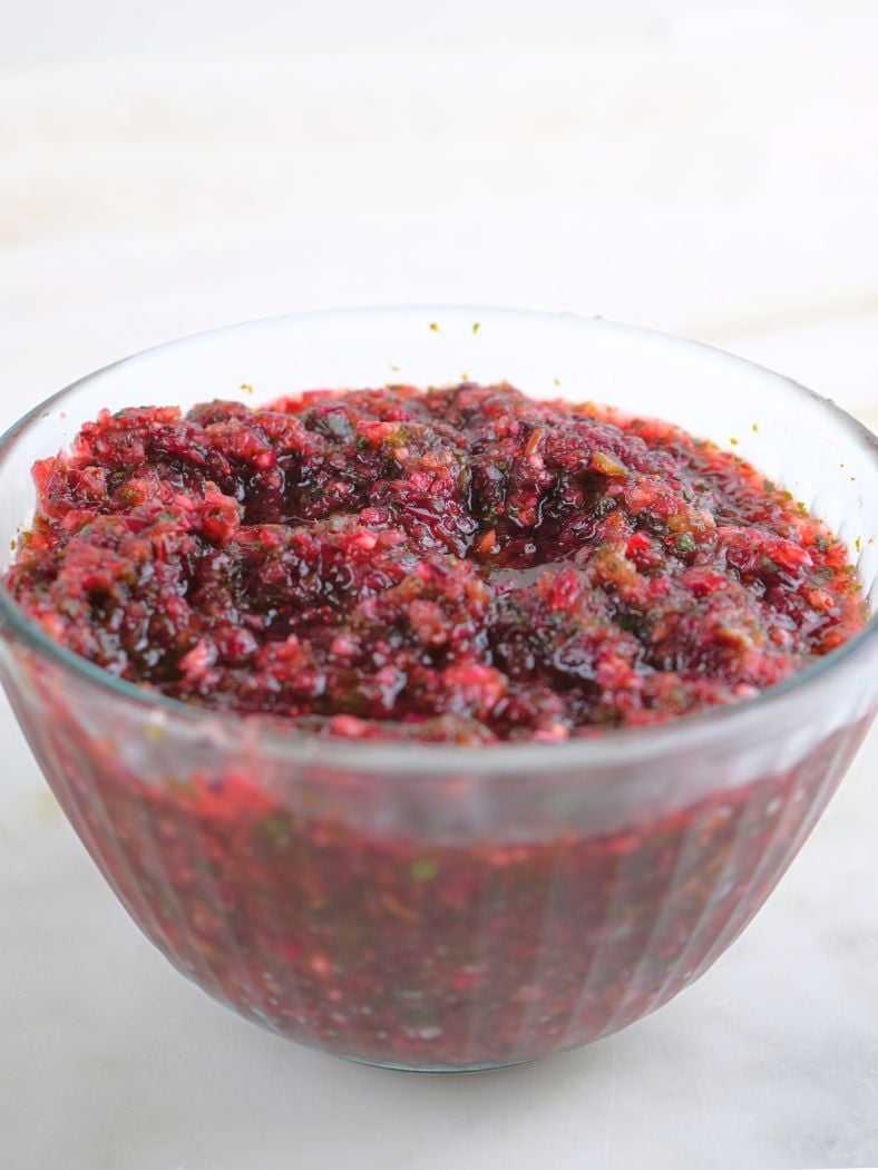 Cranberry salsa in a glass bowl