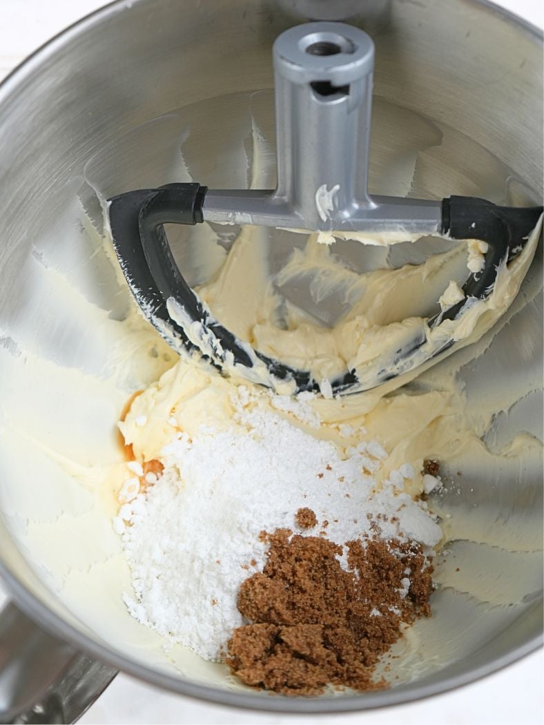 Mixed butters with brown and powdered sugar on top