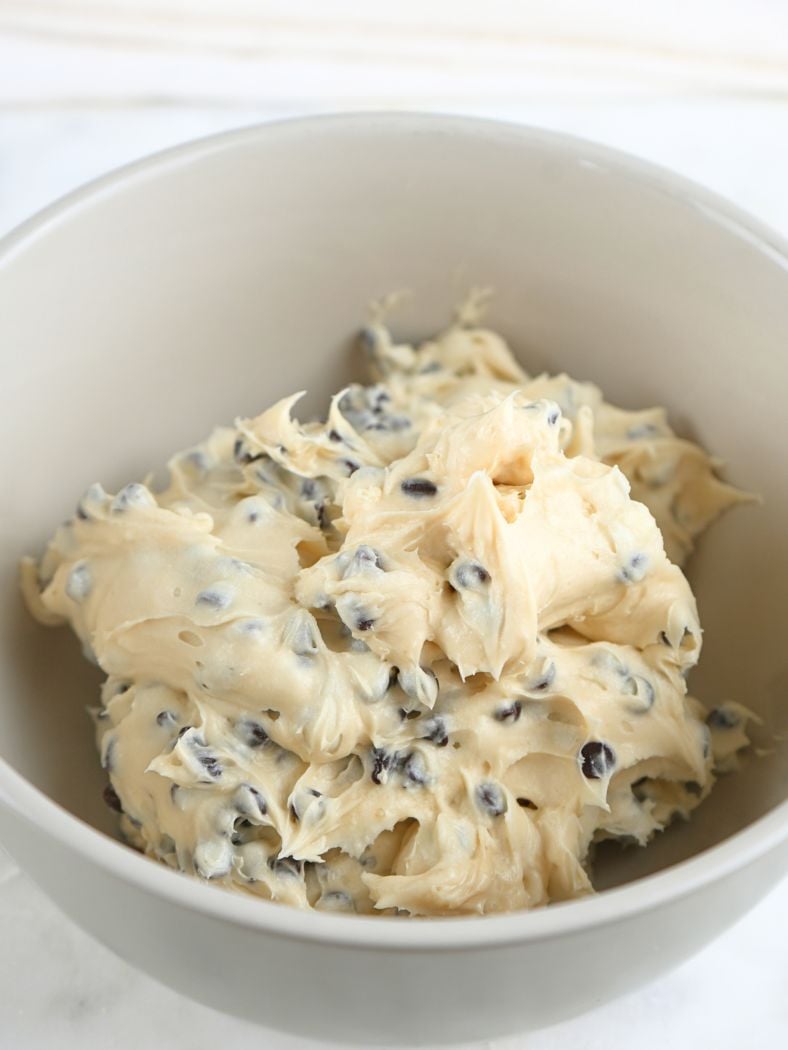 Chocolate chip cheese ball mixture in a bowl