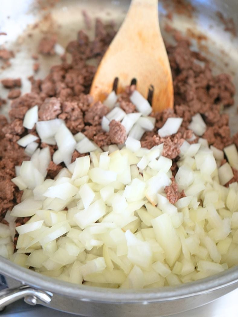 Browned ground beef with diced onions