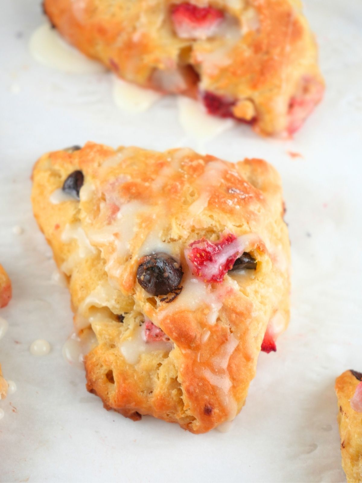 Finished scone, drizzled with lemon glaze.
