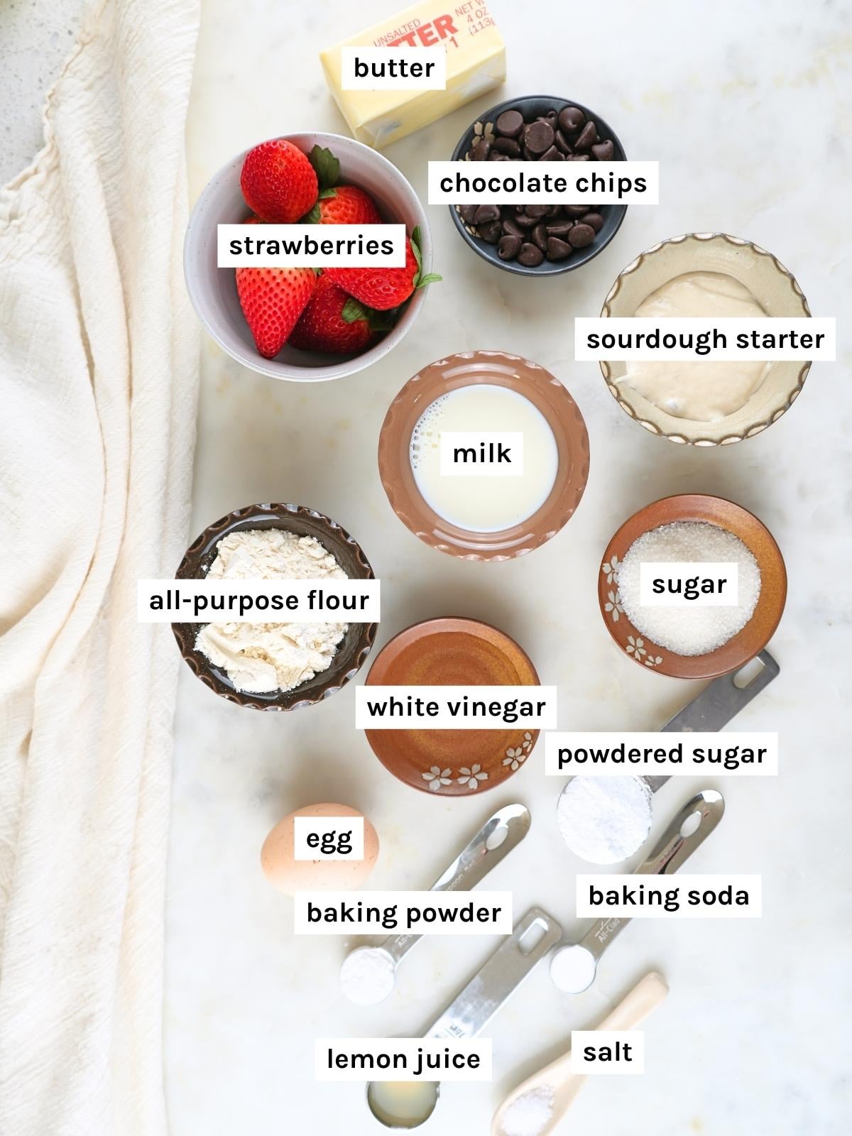 Sourdough scone recipe ingredients displayed and labeled