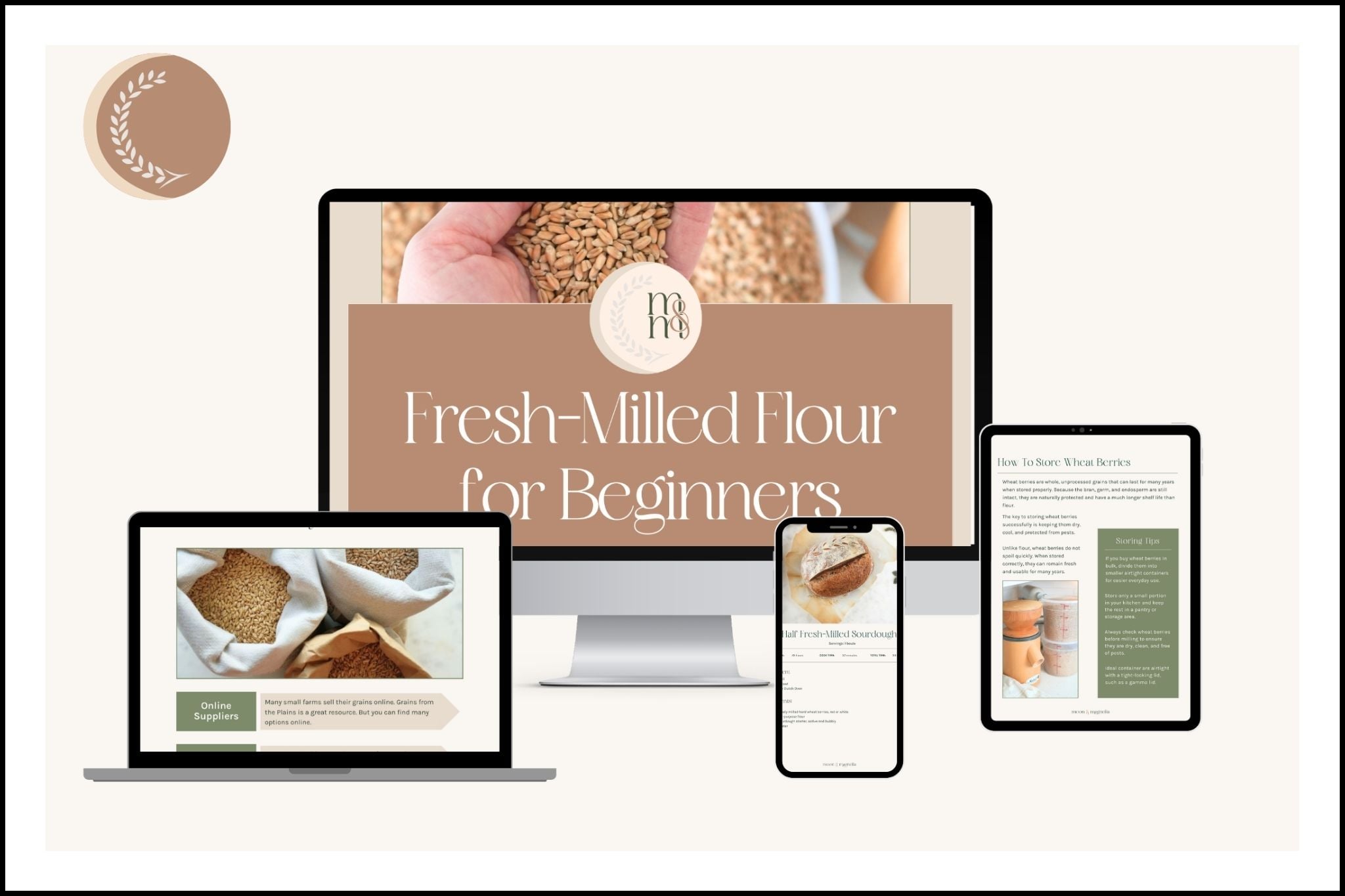 Fresh flour for beginners ebook page on various devices.
