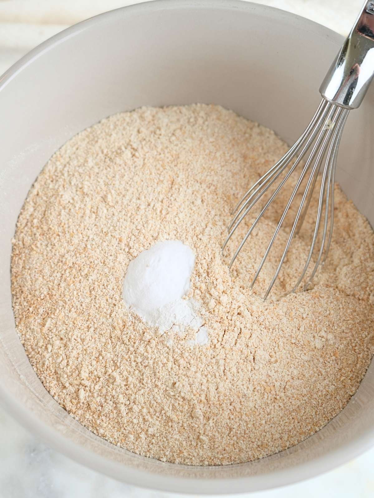 Dry ingredients in a mixing bowl.