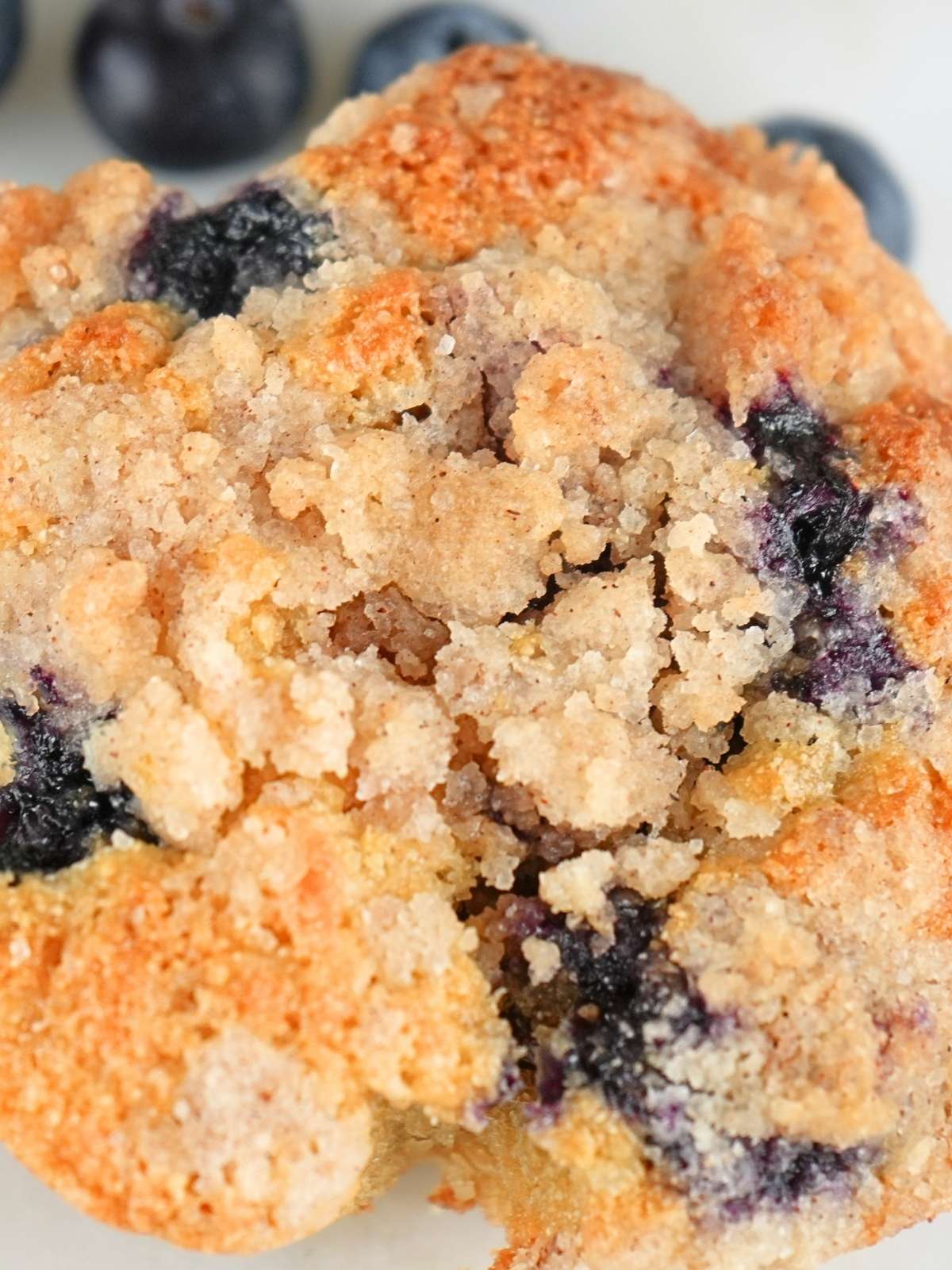 Fresh-milled blueberry with crumble topping and fresh berries.