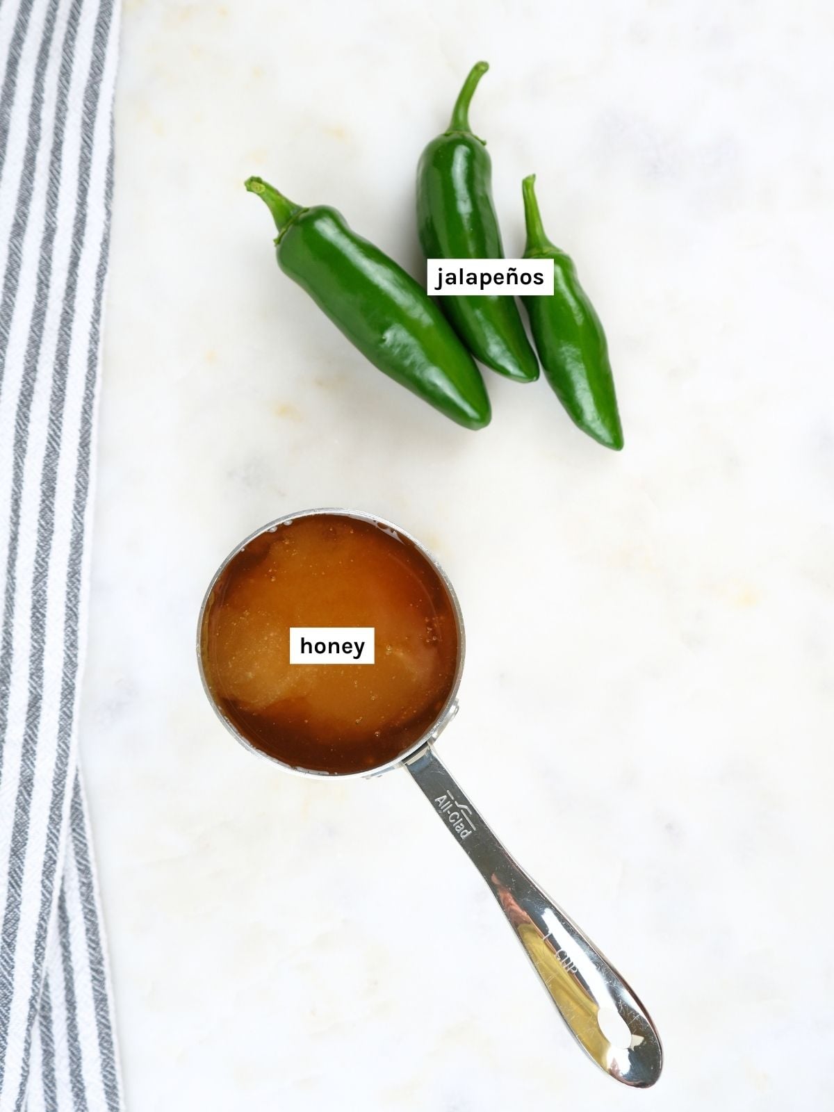 Jalapeño hot honey ingredients displayed and labeled.