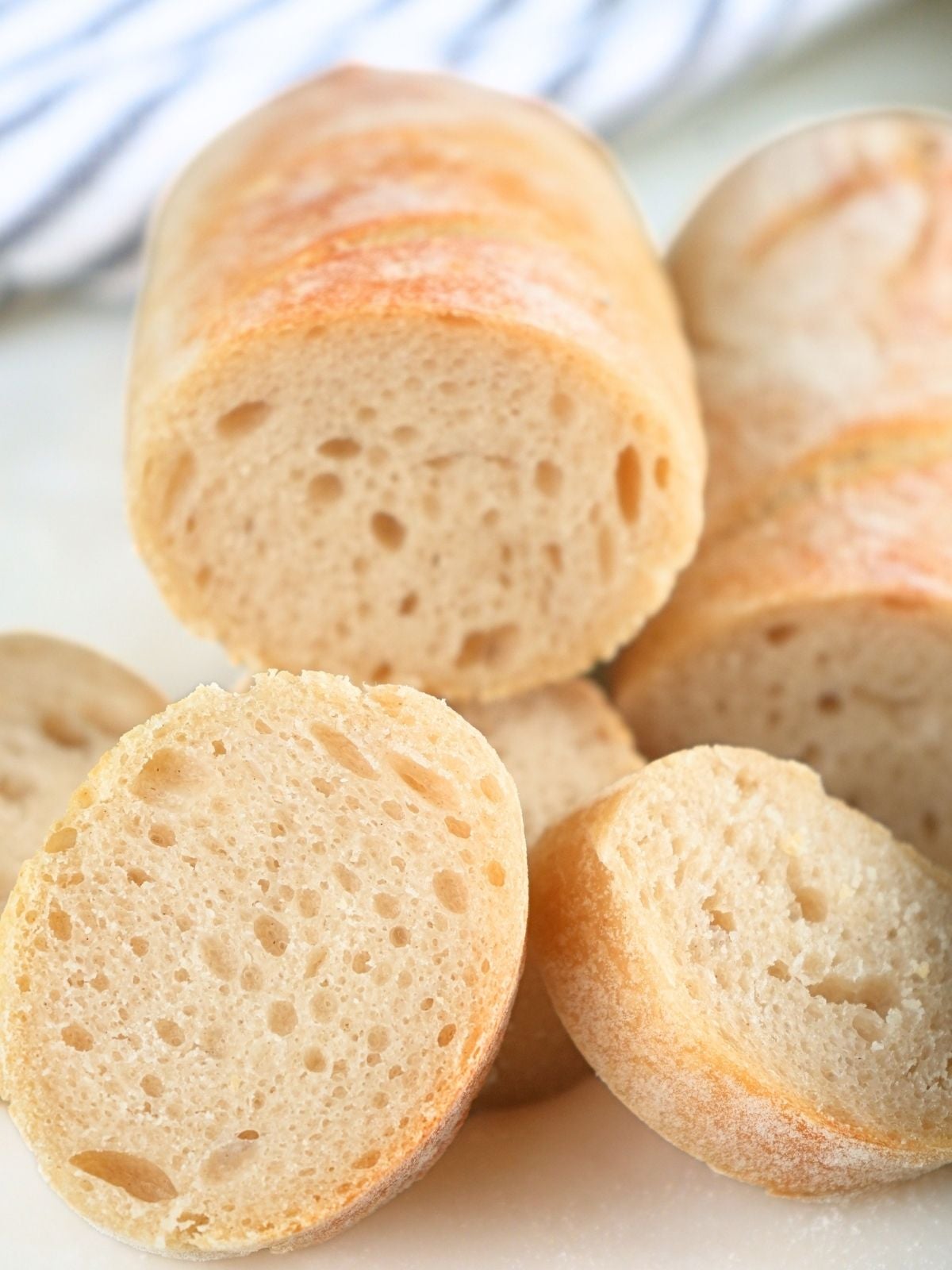 Sliced sourdough baguettes.